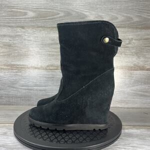 UGG Australia Kyra Genuine Shearling Wedge Heel Ankle Boots Black Suede Size 6